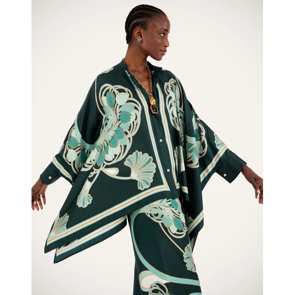 La DoubleJ Foulard Shirt in Blooming Tulip Placée Dark Green - Tops - Milanese Maximalist Fashion at Coveti