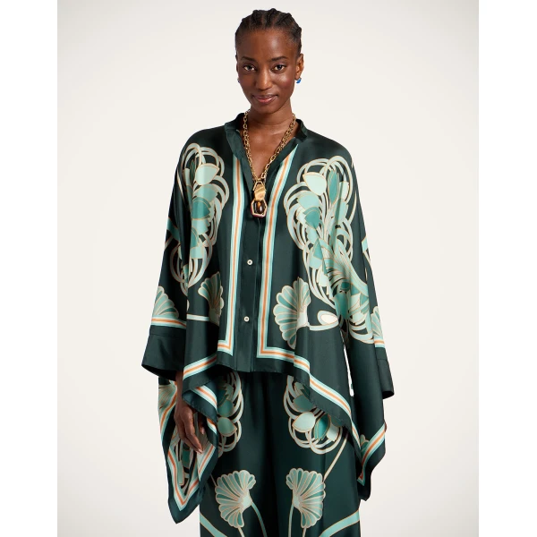 La DoubleJ Foulard Shirt in Blooming Tulip Placée Dark Green - Tops - Milanese Maximalist Fashion at Coveti