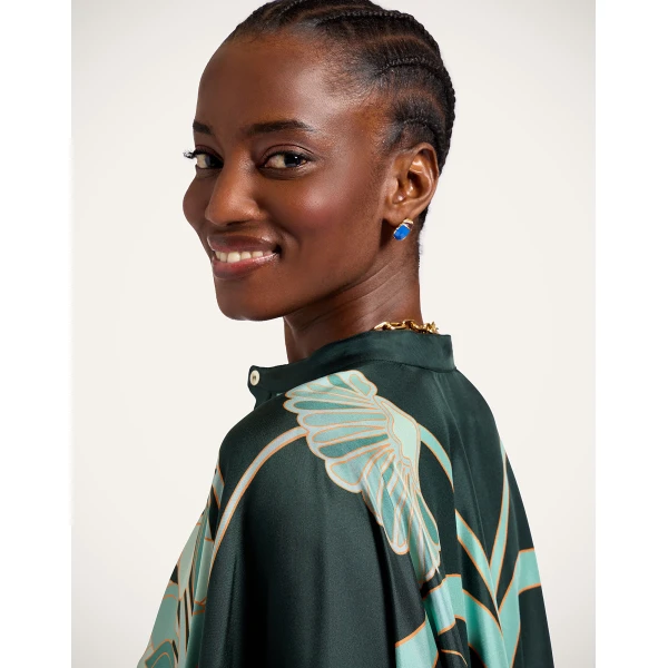 La DoubleJ Foulard Shirt in Blooming Tulip Placée Dark Green - Tops - Milanese Maximalist Fashion at Coveti