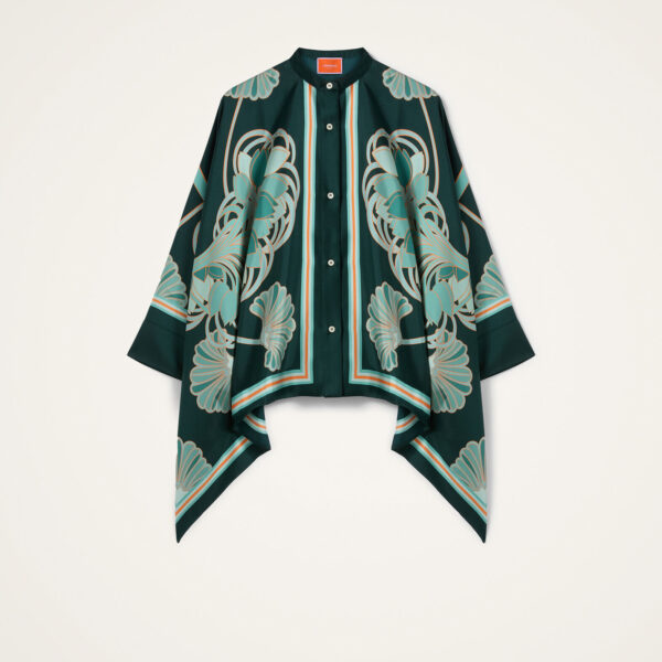 La DoubleJ Foulard Shirt in Blooming Tulip Placée Dark Green - Tops - Milanese Maximalist Fashion at Coveti