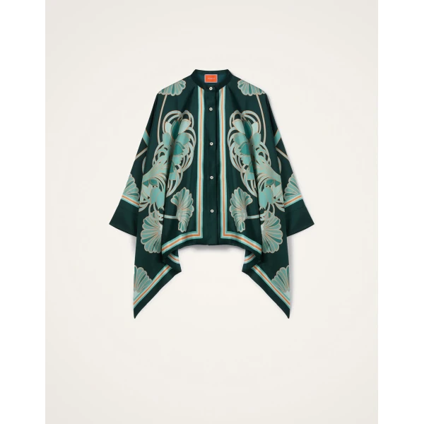 La DoubleJ Foulard Shirt in Blooming Tulip Placée Dark Green - Tops - Milanese Maximalist Fashion at Coveti