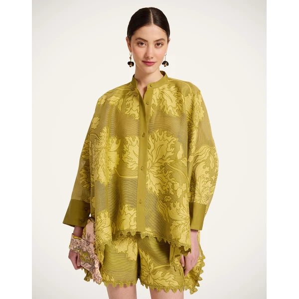 La DoubleJ Foulard Shirt in Solid Green - Tops - Milanese Maximalist Fashion at Coveti