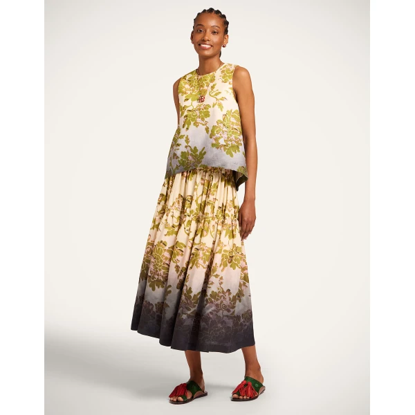 La DoubleJ Gala Skirt in Oasis Ombré Placée Green & Black - Skirts - Milanese Maximalist Fashion at Coveti