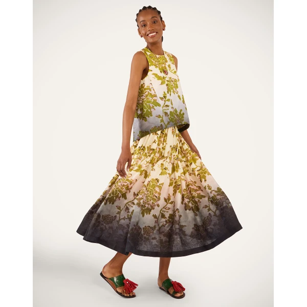 La DoubleJ Gala Skirt in Oasis Ombré Placée Green & Black - Skirts - Milanese Maximalist Fashion at Coveti