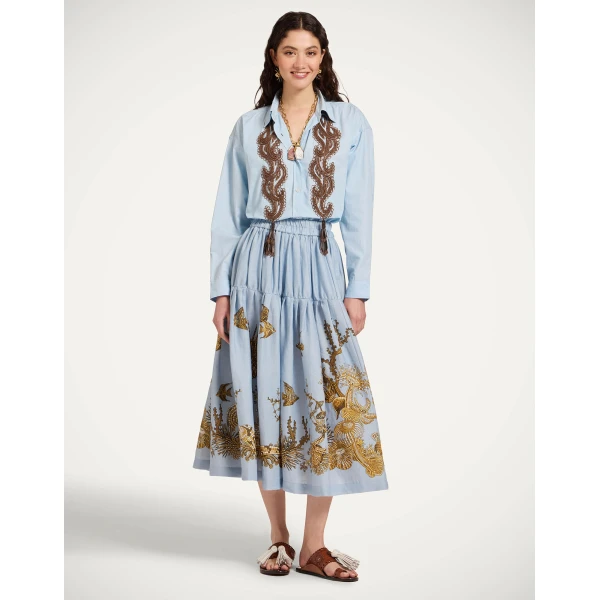 La DoubleJ Gala Skirt in Oceania Placée Light Blue - Skirts - Milanese Maximalist Fashion at Coveti