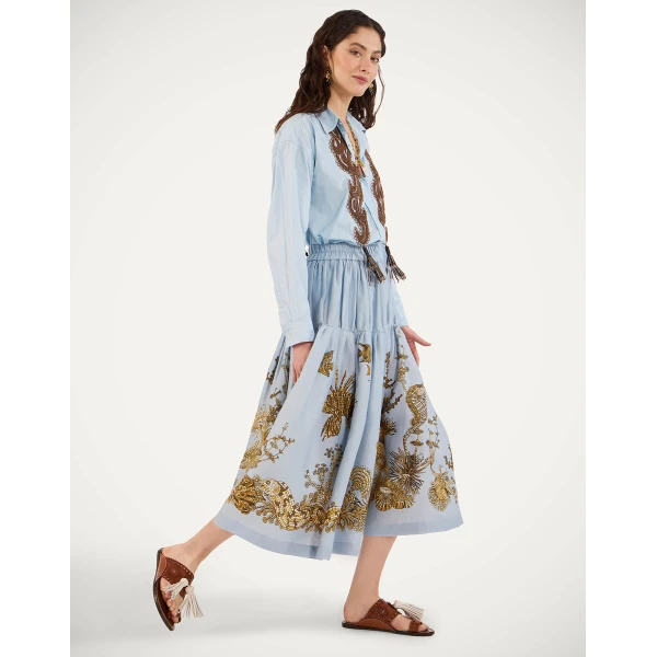 La DoubleJ Gala Skirt in Oceania Placée Light Blue - Skirts - Milanese Maximalist Fashion at Coveti