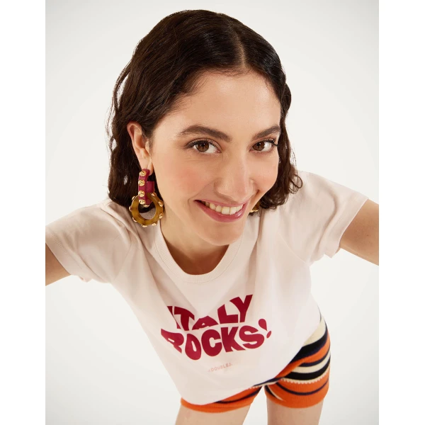 La DoubleJ High Tee Shirt in Solid Ecru - Tops - Milanese Maximalist Fashion at Coveti