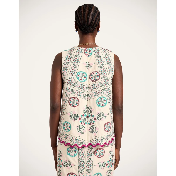 La DoubleJ La Scala Top in Florette Tiles Ecru - Tops - Milanese Maximalist Fashion at Coveti