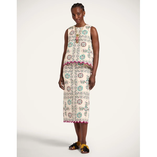 La DoubleJ La Scala Top in Florette Tiles Ecru - Tops - Milanese Maximalist Fashion at Coveti