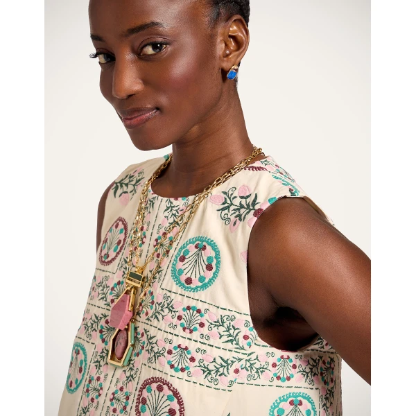 La DoubleJ La Scala Top in Florette Tiles Ecru - Tops - Milanese Maximalist Fashion at Coveti