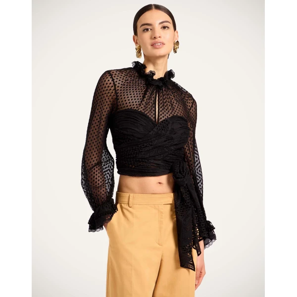 La DoubleJ Lacey En Pointe Top in Solid Black - Tops - Milanese Maximalist Fashion at Coveti