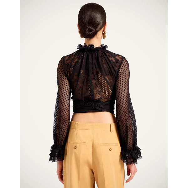 La DoubleJ Lacey En Pointe Top in Solid Black - Tops - Milanese Maximalist Fashion at Coveti
