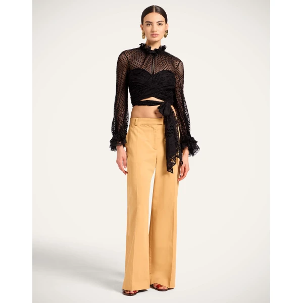 La DoubleJ Lacey En Pointe Top in Solid Black - Tops - Milanese Maximalist Fashion at Coveti