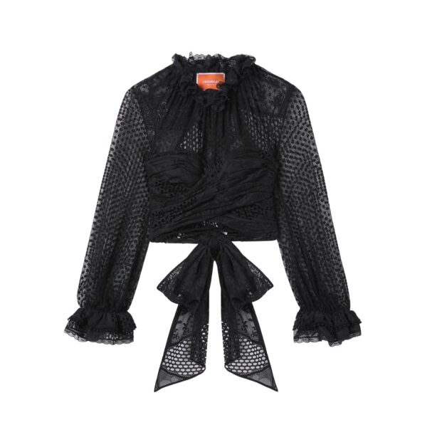La DoubleJ Lacey En Pointe Top in Solid Black - Tops - Milanese Maximalist Fashion at Coveti