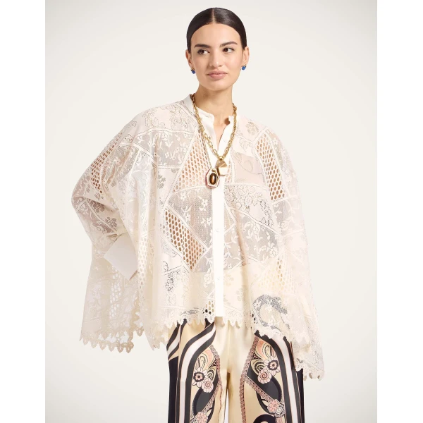 La DoubleJ Lacey Foulard Shirt in Solid Ecru - Tops - Milanese Maximalist Fashion at Coveti