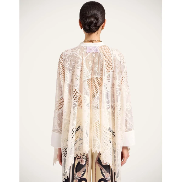 La DoubleJ Lacey Foulard Shirt in Solid Ecru - Tops - Milanese Maximalist Fashion at Coveti