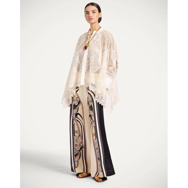 La DoubleJ Lacey Foulard Shirt in Solid Ecru - Tops - Milanese Maximalist Fashion at Coveti
