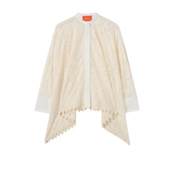 La DoubleJ Lacey Foulard Shirt in Solid Ecru - Tops - Milanese Maximalist Fashion at Coveti
