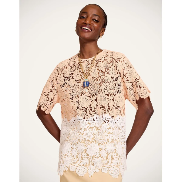 La DoubleJ Lacey House T-Shirt in Solid Apricot - Tops - Milanese Maximalist Fashion at Coveti