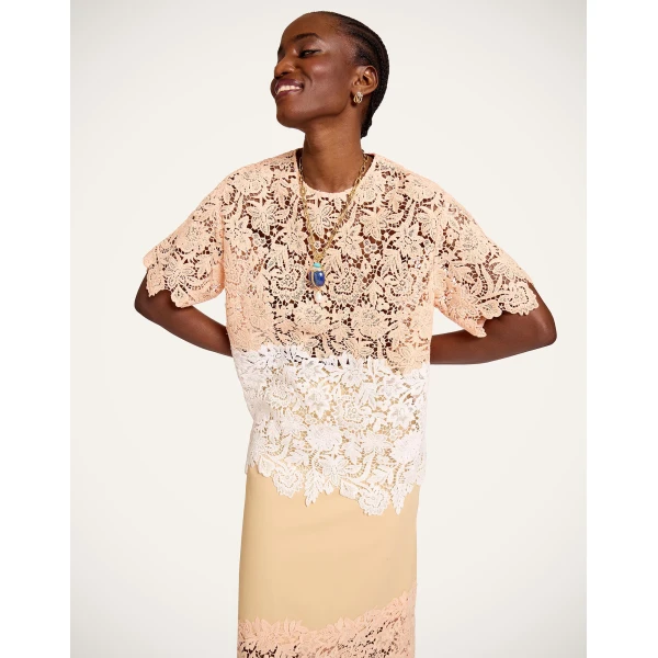 La DoubleJ Lacey House T-Shirt in Solid Apricot - Tops - Milanese Maximalist Fashion at Coveti