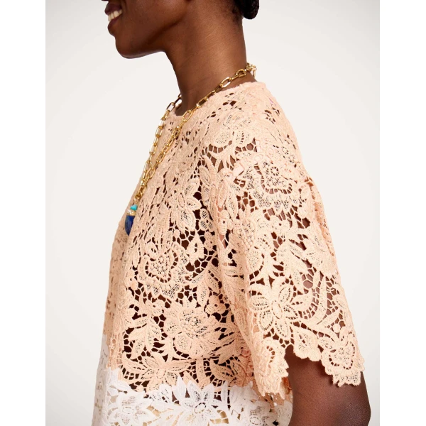 La DoubleJ Lacey House T-Shirt in Solid Apricot - Tops - Milanese Maximalist Fashion at Coveti