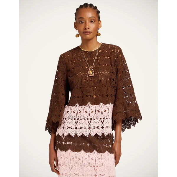 La DoubleJ Lacey Make An Exit Top in Color Block Chocolate & Pink - Tops - Milanese Maximalist Fashion at Coveti