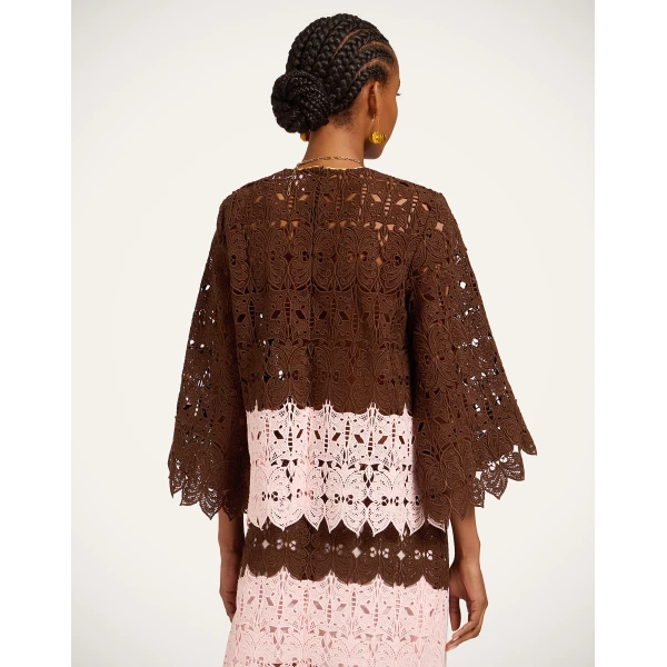 La DoubleJ Lacey Make An Exit Top in Color Block Chocolate & Pink - Tops - Milanese Maximalist Fashion at Coveti