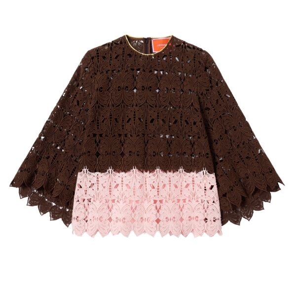 La DoubleJ Lacey Make An Exit Top in Color Block Chocolate & Pink - Tops - Milanese Maximalist Fashion at Coveti