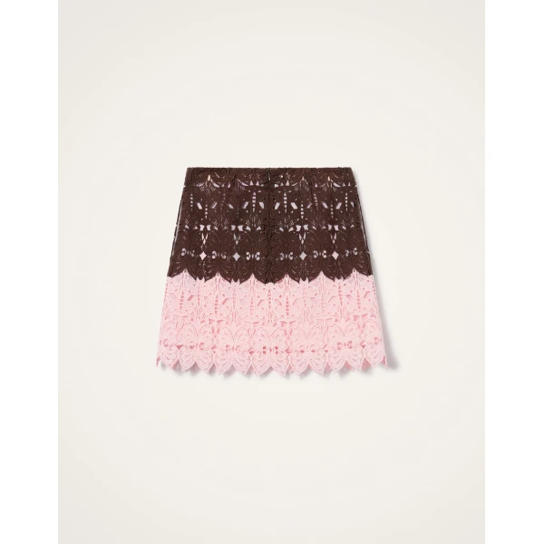 La DoubleJ Lacey Mini Baia Skirt in Color Block Chocolate & Pink - Skirts - Milanese Maximalist Fashion at Coveti