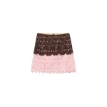 La DoubleJ Lacey Mini Baia Skirt in Color Block Chocolate & Pink - Skirts - Milanese Maximalist Fashion at Coveti