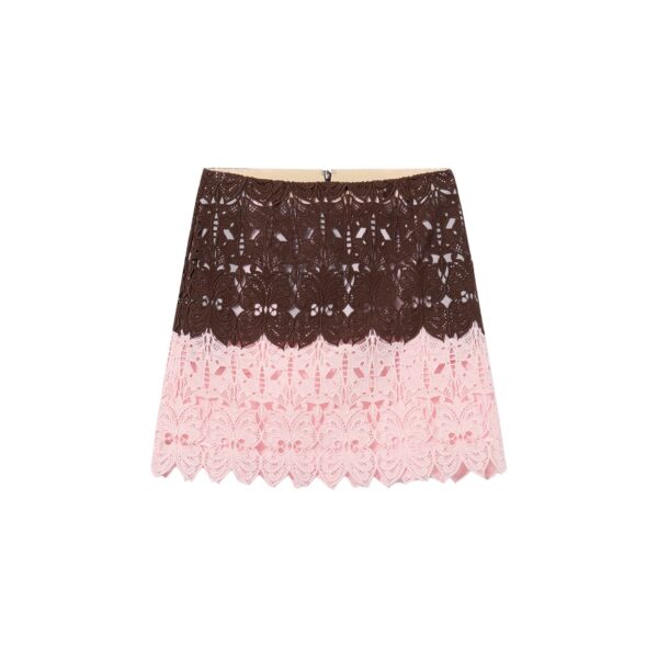 La DoubleJ Lacey Mini Baia Skirt in Color Block Chocolate & Pink - Skirts - Milanese Maximalist Fashion at Coveti