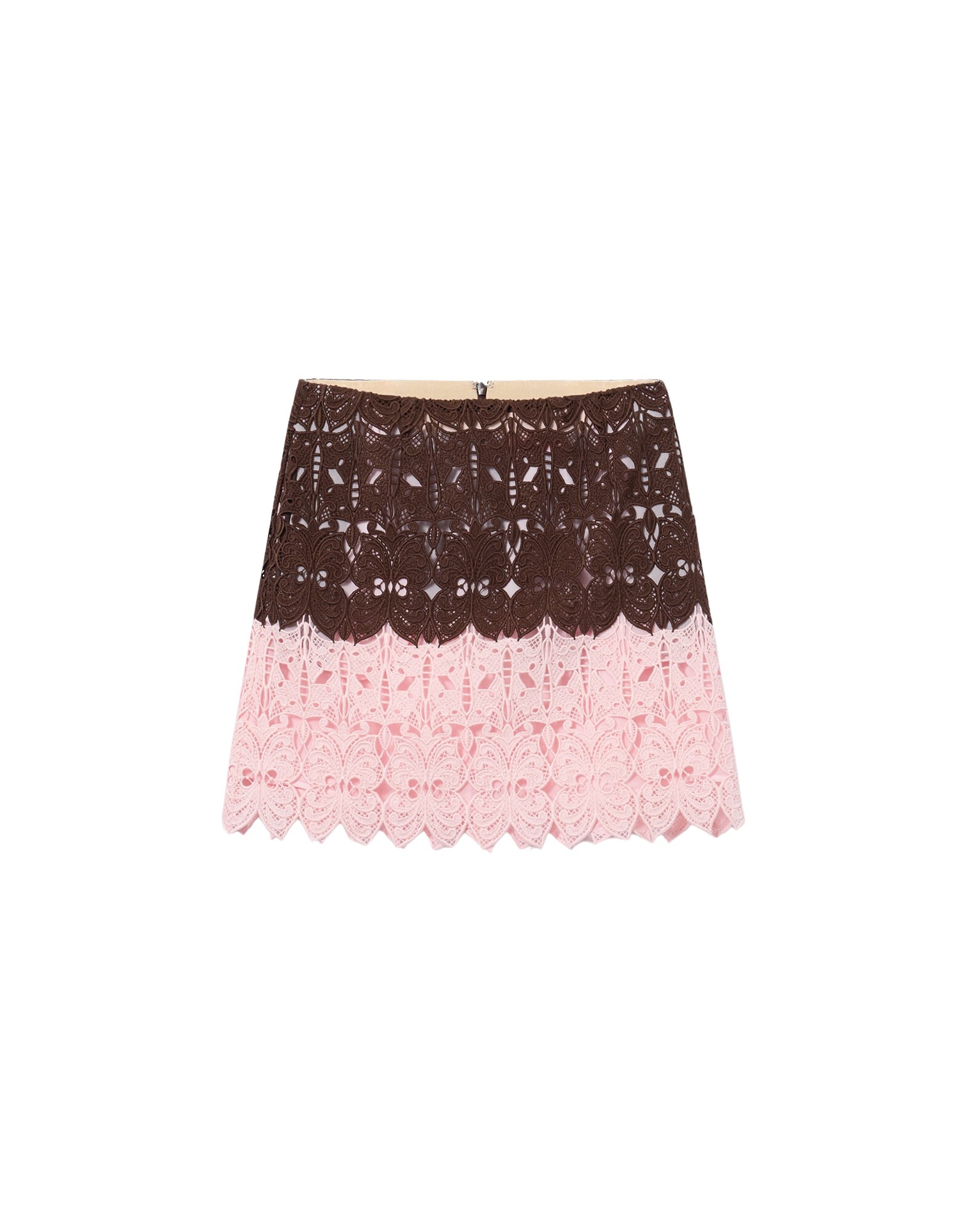 La DoubleJ Lacey Mini Baia Skirt in Color Block Chocolate & Pink - Skirts - Milanese Maximalist Fashion at Coveti