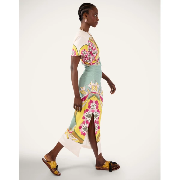 La DoubleJ Lela Dress in Florette Placée Fuchsia - Dresses - Milanese Maximalist Fashion at Coveti