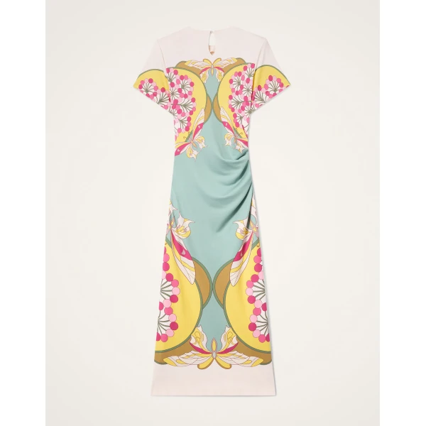 La DoubleJ Lela Dress in Florette Placée Fuchsia - Dresses - Milanese Maximalist Fashion at Coveti