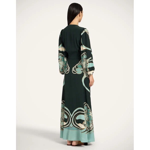 La DoubleJ Long Camerino Dress in Blooming Tulip Placée Dark Green - Dresses - Milanese Maximalist Fashion at Coveti