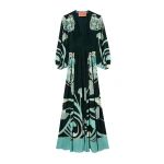 La DoubleJ Long Camerino Dress in Blooming Tulip Placée Dark Green - Dresses - Milanese Maximalist Fashion at Coveti