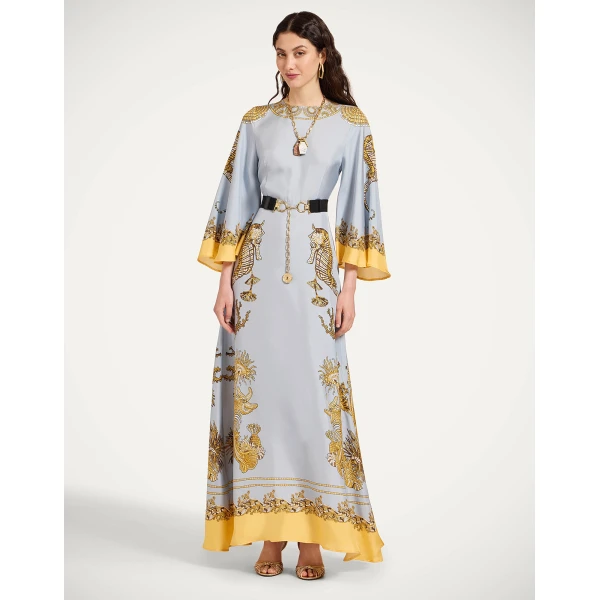La DoubleJ Long Sorella Dress in Oceania Placée Light Blue - Dresses - Milanese Maximalist Fashion at Coveti