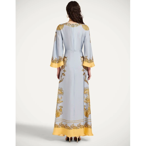 La DoubleJ Long Sorella Dress in Oceania Placée Light Blue - Dresses - Milanese Maximalist Fashion at Coveti