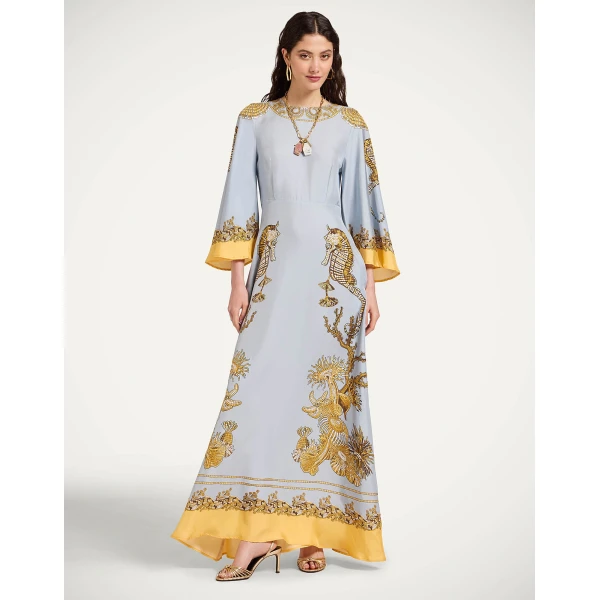 La DoubleJ Long Sorella Dress in Oceania Placée Light Blue - Dresses - Milanese Maximalist Fashion at Coveti