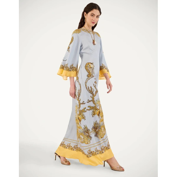 La DoubleJ Long Sorella Dress in Oceania Placée Light Blue - Dresses - Milanese Maximalist Fashion at Coveti