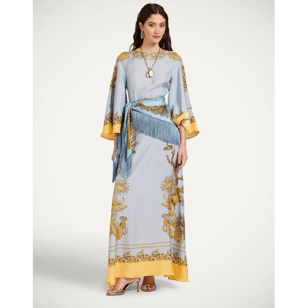 La DoubleJ Long Sorella Dress in Oceania Placée Light Blue - Dresses - Milanese Maximalist Fashion at Coveti