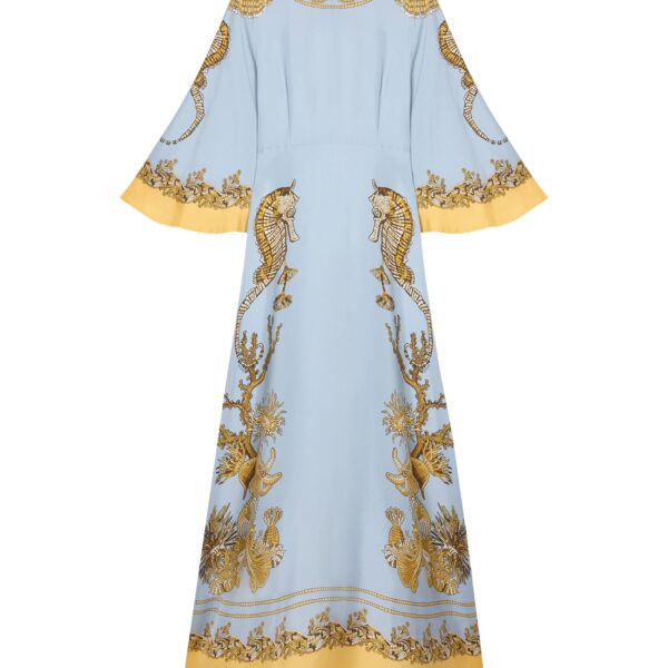 La DoubleJ Long Sorella Dress in Oceania Placée Light Blue - Dresses - Milanese Maximalist Fashion at Coveti