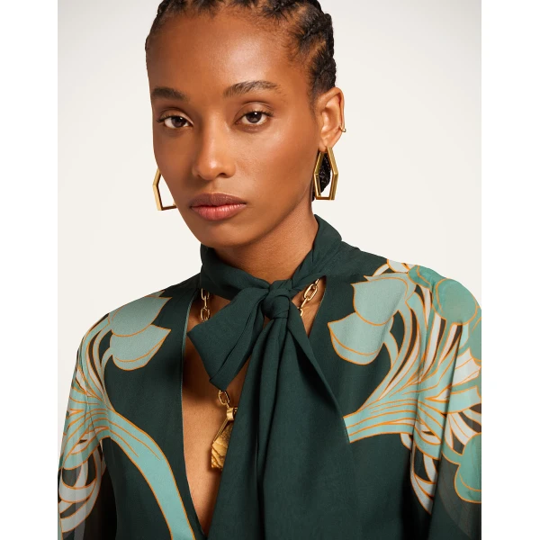 La DoubleJ Magnifico Midi Dress in Blooming Tulip Placée Dark Green - Dresses - Milanese Maximalist Fashion at Coveti