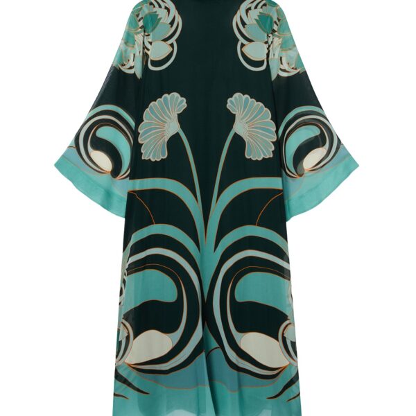La DoubleJ Magnifico Midi Dress in Blooming Tulip Placée Dark Green - Dresses - Milanese Maximalist Fashion at Coveti