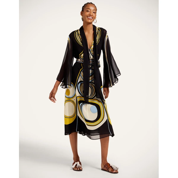 La DoubleJ Midi Magnifico Dress in Sanctuary Placée Black - Dresses - Milanese Maximalist Fashion at Coveti