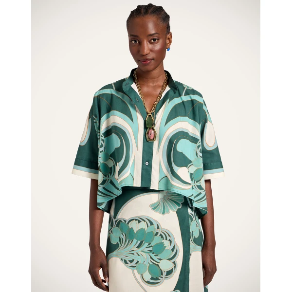 La DoubleJ Mini Foulard Shirt in Blooming Tulip Placée Mint - Tops - Milanese Maximalist Fashion at Coveti