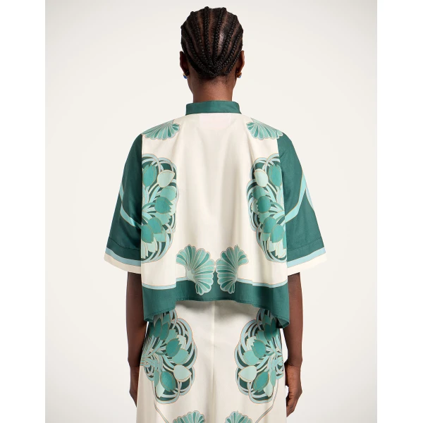 La DoubleJ Mini Foulard Shirt in Blooming Tulip Placée Mint - Tops - Milanese Maximalist Fashion at Coveti
