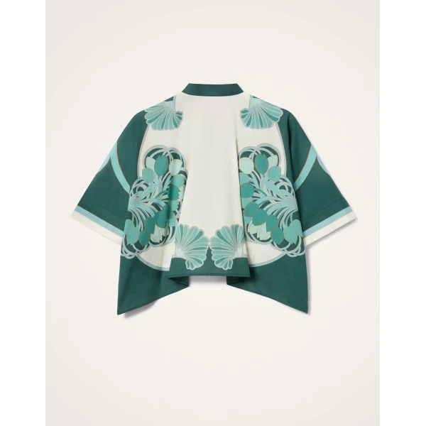 La DoubleJ Mini Foulard Shirt in Blooming Tulip Placée Mint - Tops - Milanese Maximalist Fashion at Coveti