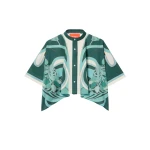 La DoubleJ Mini Foulard Shirt in Blooming Tulip Placée Mint - Tops - Milanese Maximalist Fashion at Coveti