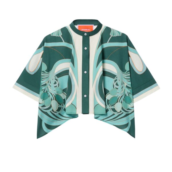 La DoubleJ Mini Foulard Shirt in Blooming Tulip Placée Mint - Tops - Milanese Maximalist Fashion at Coveti